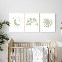 Nursery prints rainbow, gender neutral, sage green nursery wall decor, rainbow, moon, nursery wall art, nursery decor neutral, green nursery
