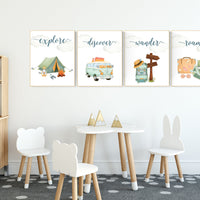 Travel nursery print, Explore nursery wall art, Baby boy nursery, Adventure Set of 6 prints, Camping Prints, Adventure Nursery Decor