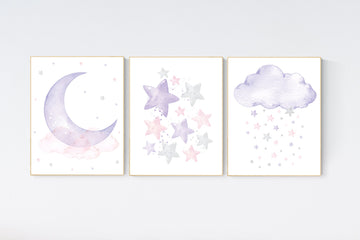 Nursery decor girl, Purple and pink, moon and stars, lilac, pink, baby room, girl nursery decor, stars nursery, lavender and pink