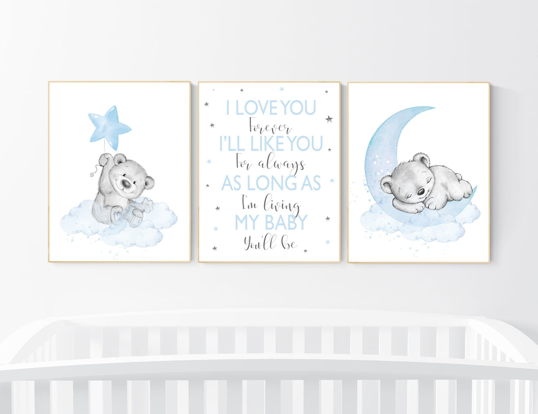 Nursery decor bear, nursery decor boy, bear nursery print, teddy bear decor, nursery wall art animals, boy nursery wall decor, blue nursery