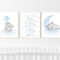 Nursery decor bear, nursery decor boy, bear nursery print, teddy bear decor, nursery wall art animals, boy nursery wall decor, blue nursery