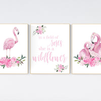 Nursery wall art flamingo, nursery decor girl flower, nursery decor girl floral, Boho baby room, pink nursery decor, flower baby room