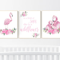 Nursery wall art flamingo, nursery decor girl flower, nursery decor girl floral, Boho baby room, pink nursery decor, flower baby room
