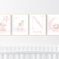Nursery decor girl, Sheep nursery decor, nursery decor lambs, nursery wall art sheep, moon and cloud, girl nursery decor, sheep nursery