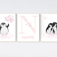 Penguin nursery, pink nursery wall art, girl nursery, baby room wall art, nursery wall art penguin, nursery decor girl, penguins, baby room