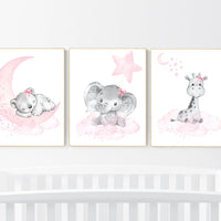 Animal nursery, nursery decor girl pink gray, nursery decor girl woodland animals, teddy bear, elephant, giraffe, baby girl nursery prints