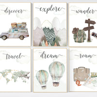 Travel nursery print, Explore nursery wall art, Baby boy nursery, Adventure Set of 6 prints, Camping Prints, Adventure Nursery Decor