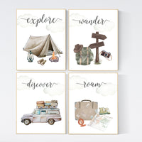 Travel nursery print, Explore nursery wall art, Baby boy nursery, Adventure Set of 6 prints, Camping Prints, Adventure Nursery Decor