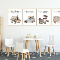 Travel nursery print, Explore nursery wall art, Baby boy nursery, Adventure Set of 6 prints, Camping Prints, Adventure Nursery Decor
