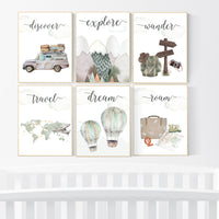 Travel nursery print, Explore nursery wall art, Baby boy nursery, Adventure Set of 6 prints, Camping Prints, Adventure Nursery Decor