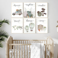 Travel nursery print, Explore nursery wall art, Baby boy nursery, Adventure Set of 6 prints, Camping Prints, Adventure Nursery Decor