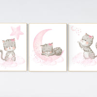Cat nursery print, kitten nursery print, nursery decor girl, nursery art girl, cat print, kittens, pink and grey, pink gray, cat nursery