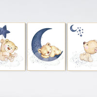 Nursery decor bear, animal nursery prints, navy nursery, navy blue nursery, baby room wall art, woodland animal prints, teddy bear nursery