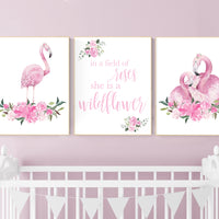 Nursery wall art flamingo, nursery decor girl flower, nursery decor girl floral, Boho baby room, pink nursery decor, flower baby room