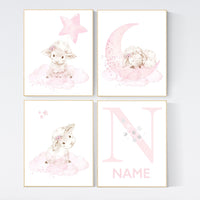 Nursery decor girl, Sheep nursery decor, nursery decor lambs, nursery wall art sheep, moon and cloud, girl nursery decor, sheep nursery