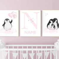 Penguin nursery, pink nursery wall art, girl nursery, baby room wall art, nursery wall art penguin, nursery decor girl, penguins, baby room
