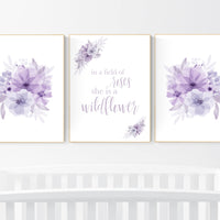 Nursery decor girl lavender, Nursery decor girl flower, purple, in a field of roses she is a wildflower, lilac, girl nursery wall art floral