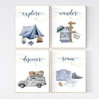 Travel nursery print, Explore nursery wall art, Baby boy nursery, Adventure Set of 6 prints, Camping Prints, Adventure Nursery Decor