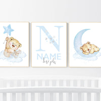 Nursery decor bear, nursery decor boy, bear nursery print, teddy bear decor, nursery wall art animals, boy nursery wall decor, blue nursery
