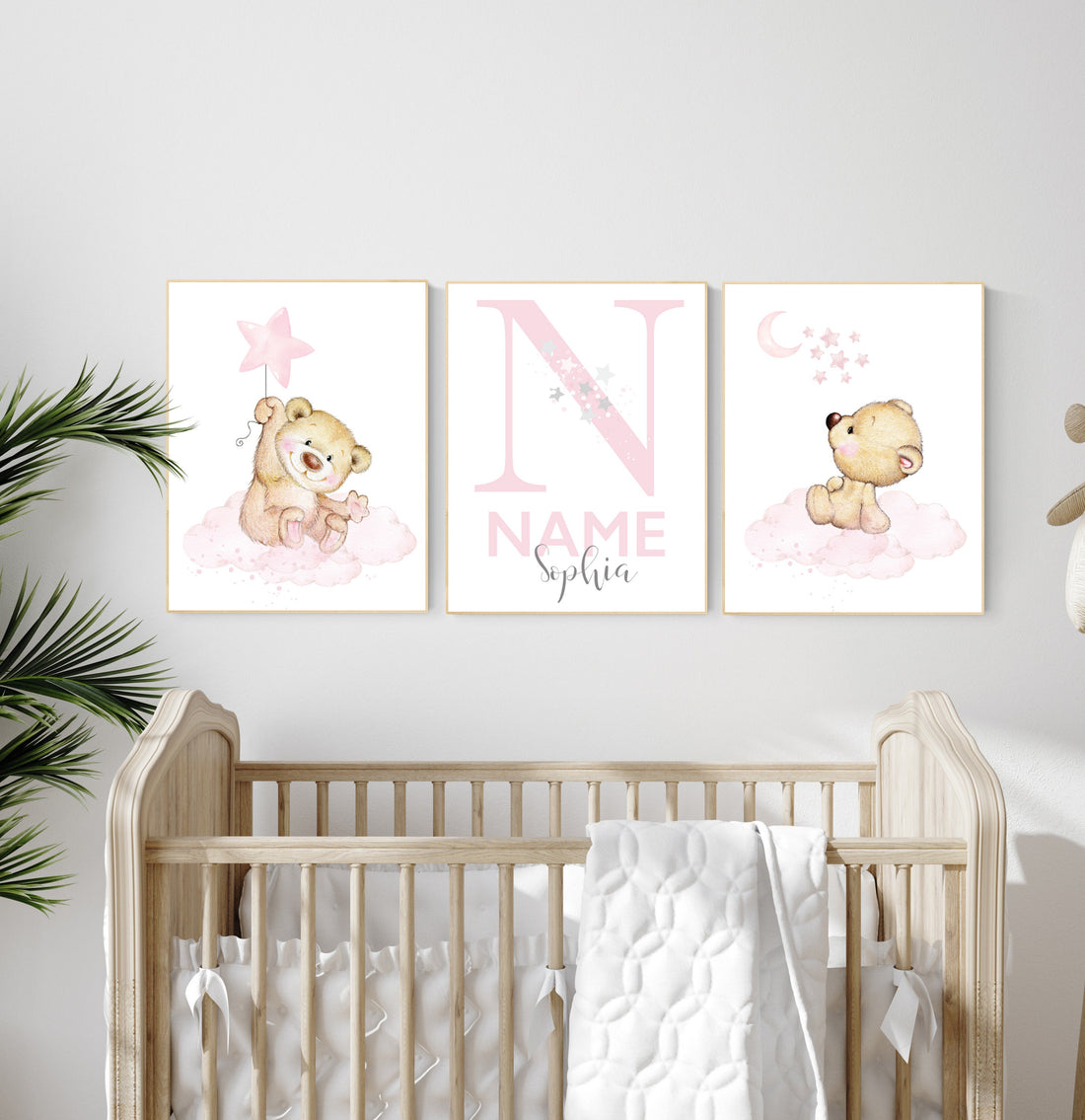 Nursery decor bear, nursery decor girl, bear nursery print, teddy bear decor, nursery wall art animals, girl nursery, pink nursery
