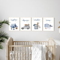 Travel nursery print, Explore nursery wall art, Baby boy nursery, Adventure Set of 6 prints, Camping Prints, Adventure Nursery Decor