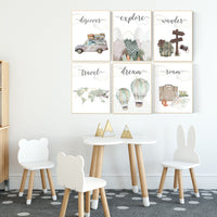 Travel nursery print, Explore nursery wall art, Baby boy nursery, Adventure Set of 6 prints, Camping Prints, Adventure Nursery Decor