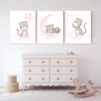 Cat nursery print, kitten nursery print, nursery decor girl, nursery art girl, cat print, kittens, pink and grey, pink gray, cat nursery