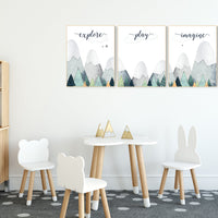 Nursery decor boy mountain, adventure nursery, adventure theme nursery, woodland, gender neutral, explore, play, imagine, mountains nursery