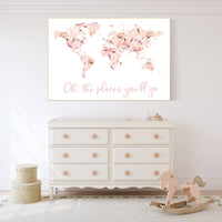 Floral World Map, Girl Nursery Decor, Travel Nursery Art, floral Nursery Print, blush nursery, Nursery baby girl room, Adventure Awaits