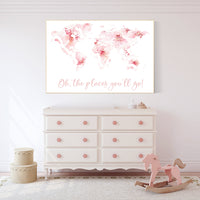 Floral World Map, Girl Nursery Decor, Travel Nursery Art, floral Nursery Print, blush nursery, Nursery baby girl room, Adventure Awaits
