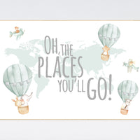 Hot air balloon nursery, Nursery decor neutral, gender neutral, animal nursery, woodland animals, sage green, green nursery, animal prints