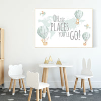 Hot air balloon nursery, Nursery decor neutral, gender neutral, animal nursery, woodland animals, sage green, green nursery, animal prints