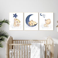 Nursery decor bear, animal nursery prints, navy nursery, navy blue nursery, baby room wall art, woodland animal prints, teddy bear nursery