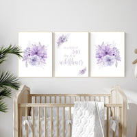 Nursery decor girl lavender, Nursery decor girl flower, purple, in a field of roses she is a wildflower, lilac, girl nursery wall art floral