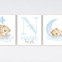 Nursery decor bear, nursery decor boy, bear nursery print, teddy bear decor, nursery wall art animals, boy nursery wall decor, blue nursery