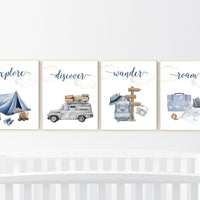 Travel nursery print, Explore nursery wall art, Baby boy nursery, Adventure Set of 6 prints, Camping Prints, Adventure Nursery Decor