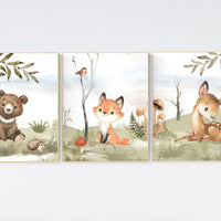 Animal nursery decor, woodland nursery prints, jungle animals, gender neutral nursery, Woodland Nursery, animal prints, fox, deer, bear