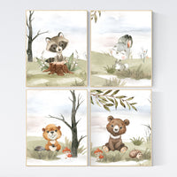 Nursery decor woodland, jungle animals, gender neutral nursery, Woodland Nursery Wall Art, Woodland Print Set, animal prints,