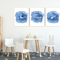Nursery decor boy navy blue, Nursery wall art boy, navy nursery decor, moon and stars, we love you to the moon and back, nursery prints boy