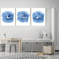 Nursery decor boy navy blue, Nursery wall art boy, navy nursery decor, moon and stars, we love you to the moon and back, nursery prints boy
