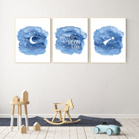 Nursery decor boy navy blue, Nursery wall art boy, navy nursery decor, moon and stars, we love you to the moon and back, nursery prints boy