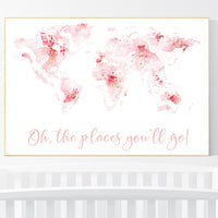 Floral World Map, Girl Nursery Decor, Travel Nursery Art, floral Nursery Print, blush nursery, Nursery baby girl room, Adventure Awaits