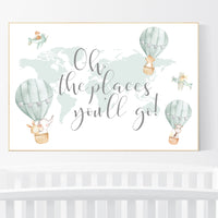 Hot air balloon nursery, Nursery decor neutral, gender neutral, animal nursery, woodland animals, sage green, green nursery, animal prints