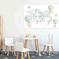 Hot air balloon nursery, Nursery decor neutral, gender neutral, animal nursery, woodland animals, sage green, green nursery, animal prints