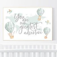 Hot air balloon nursery, Nursery decor neutral, gender neutral, animal nursery, woodland animals, sage green, green nursery, animal prints