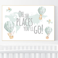 Hot air balloon nursery, Nursery decor neutral, gender neutral, animal nursery, woodland animals, sage green, green nursery, animal prints