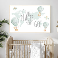 Hot air balloon nursery, Nursery decor neutral, gender neutral, animal nursery, woodland animals, sage green, green nursery, animal prints