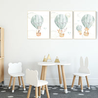 Nursery decor gender neutral, sage green, hot air balloon, green nursery, baby room decor, nursery prints, travel theme nursery, adventure