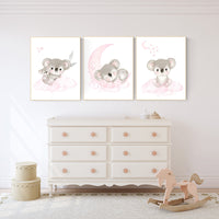 Nursery decor girl, koala nursery decor, koala print, pink nursery art, nursery prints animals, pink nursery decor, koala themed nursery