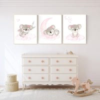 Koala nursery decor, pink nursery, Nursery decor girl, koala print, pink nursery art, animal prints, pink nursery, baby girl room decor,
